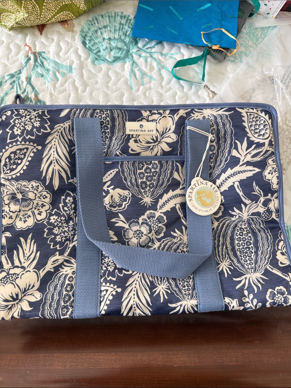 Spartina Navy Floral Weekender Tote